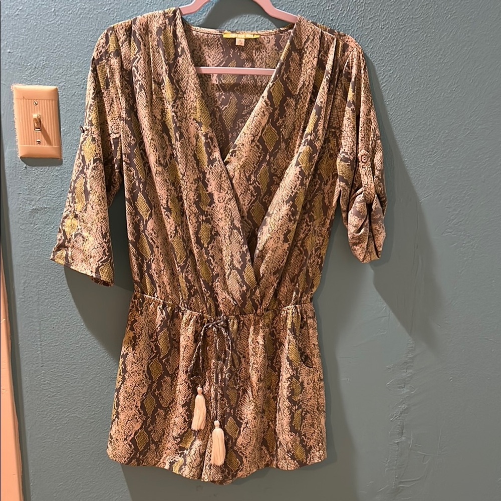 Gianni Bini Snake Print Romper - Brown and Tan